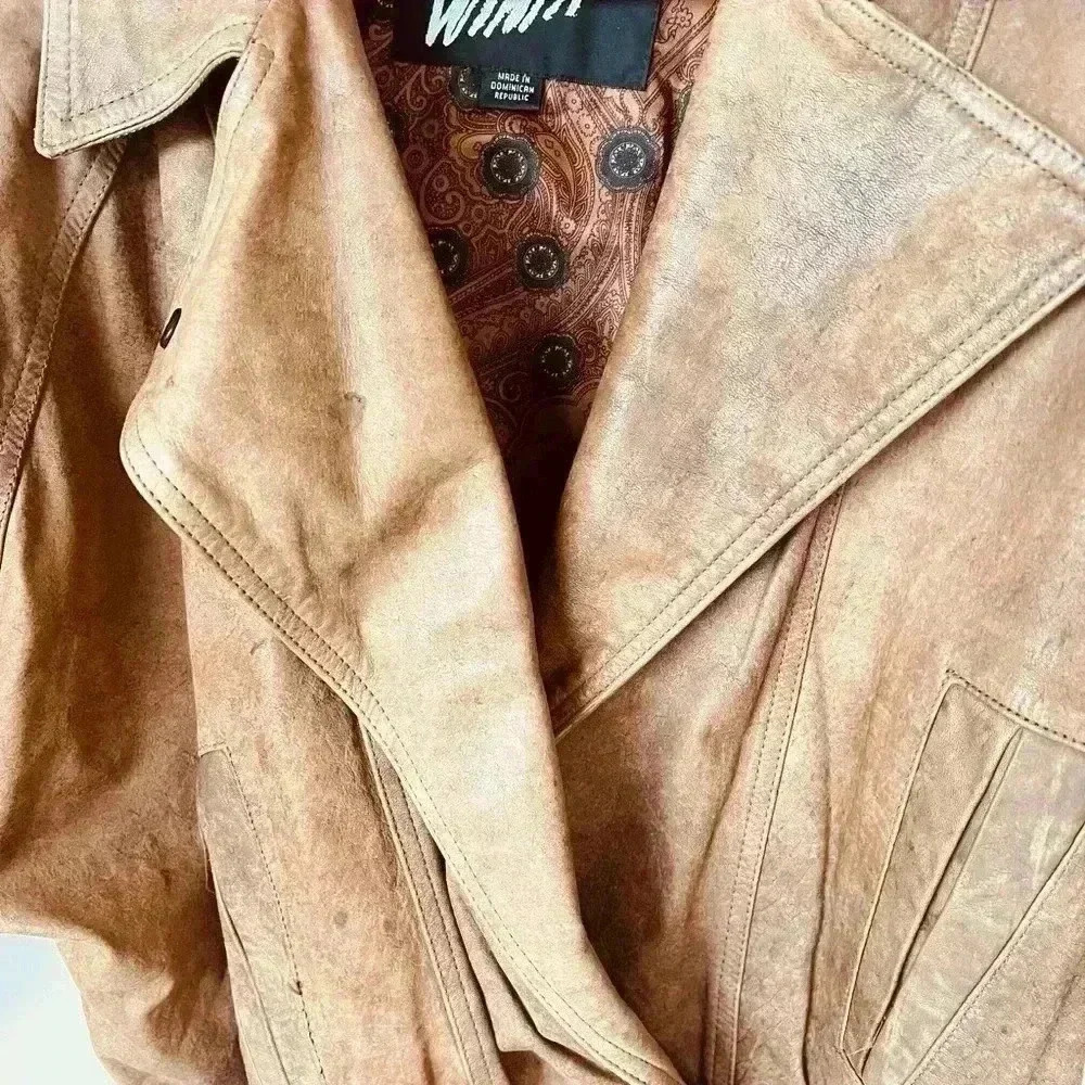 Winlit Leather Belted VTG Jacket with Shoulder Pads - Picture 4 of 13